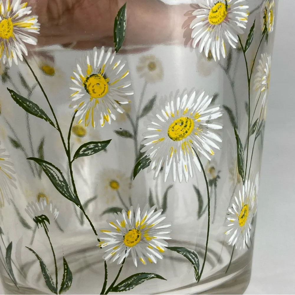 Mid-Century Cera Small Glass Ice Bucket With Daisy Motif